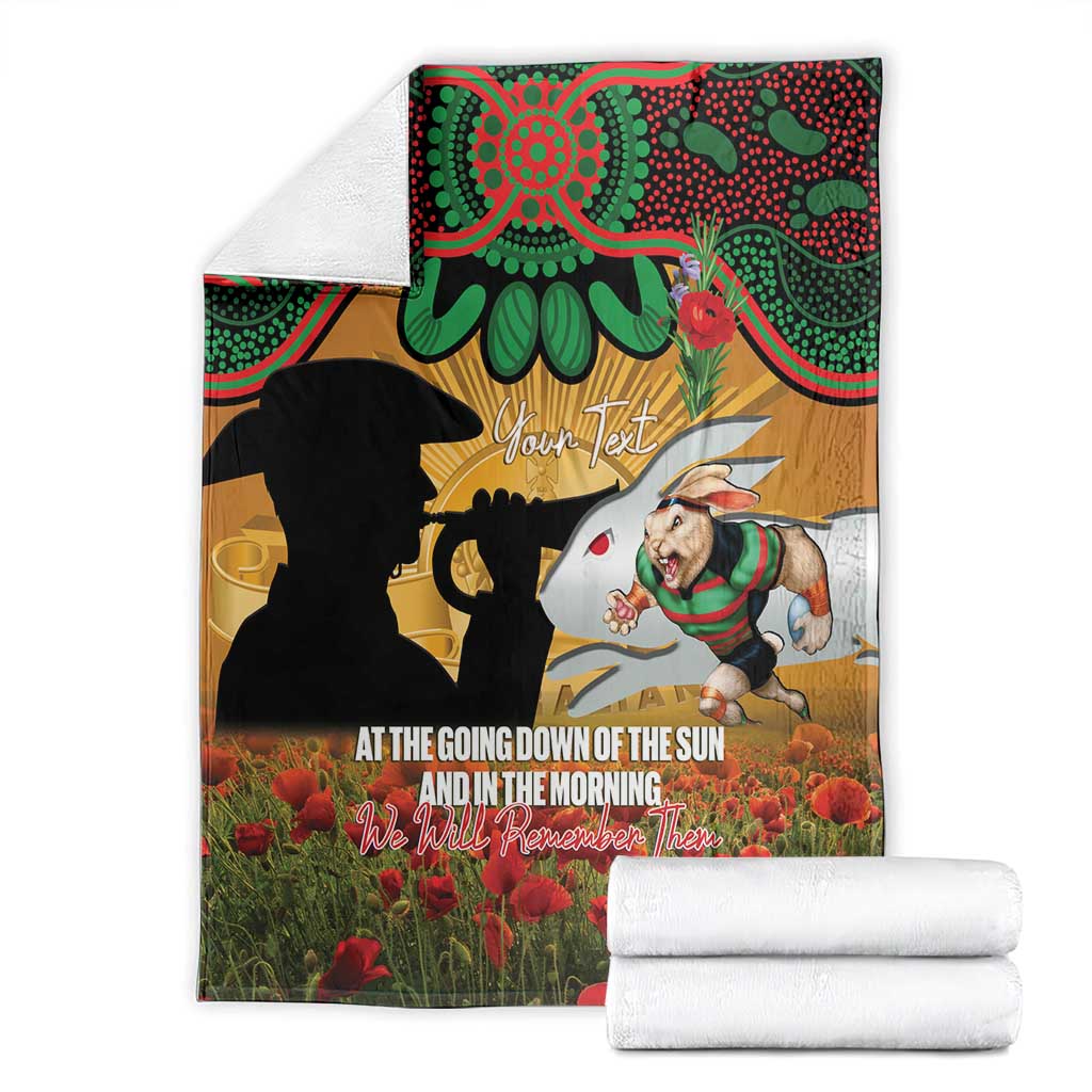 Personalised Rabbitohs Rugby ANZAC Day Blanket Last Post Poppy We Will Remember Them
