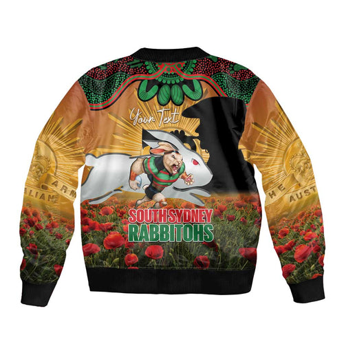 Personalised Rabbitohs Rugby ANZAC Day Bomber Jacket Last Post Poppy We Will Remember Them