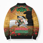 Personalised Rabbitohs Rugby ANZAC Day Bomber Puffer Jacket Last Post Poppy We Will Remember Them