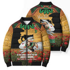 Personalised Rabbitohs Rugby ANZAC Day Bomber Puffer Jacket Last Post Poppy We Will Remember Them