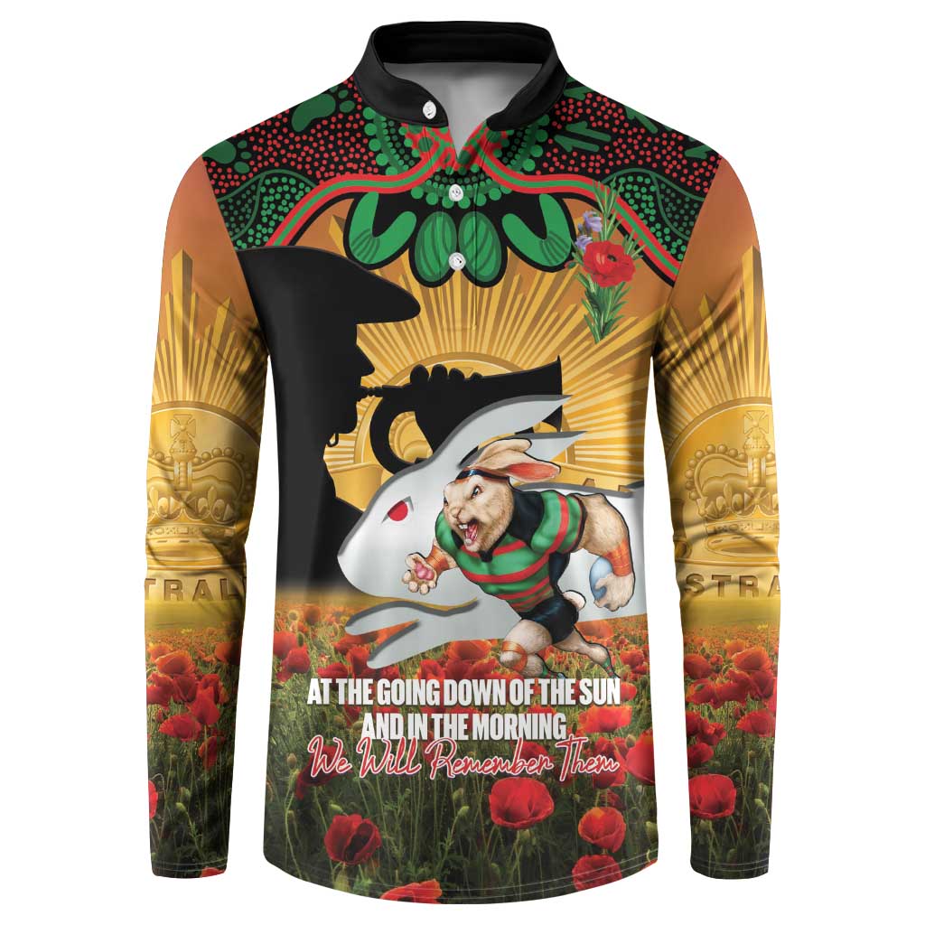 Personalised Rabbitohs Rugby ANZAC Day Button Sweatshirt Last Post Poppy We Will Remember Them