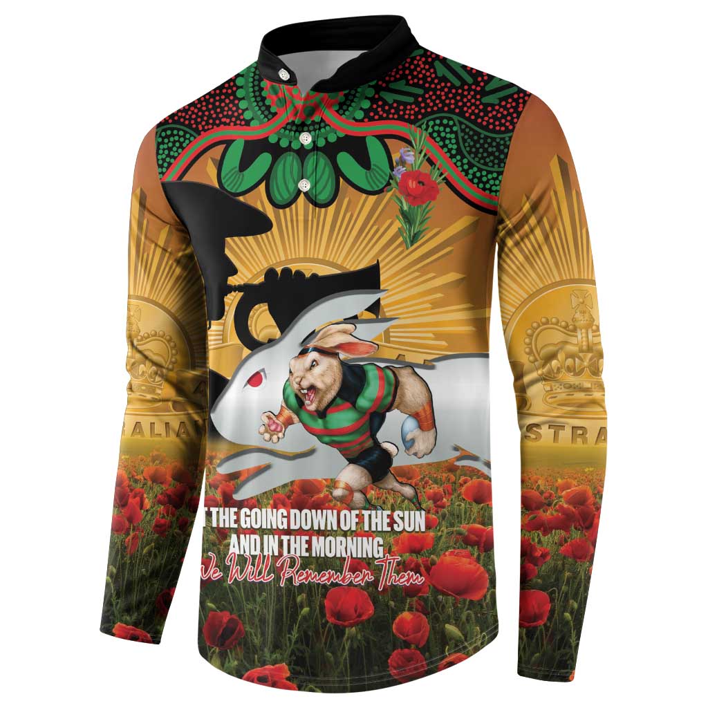 Personalised Rabbitohs Rugby ANZAC Day Button Sweatshirt Last Post Poppy We Will Remember Them