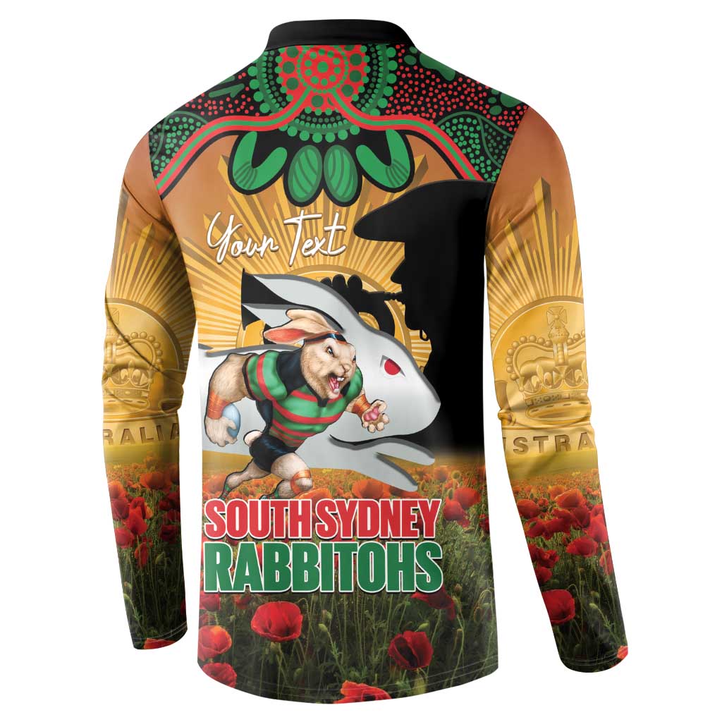Personalised Rabbitohs Rugby ANZAC Day Button Sweatshirt Last Post Poppy We Will Remember Them