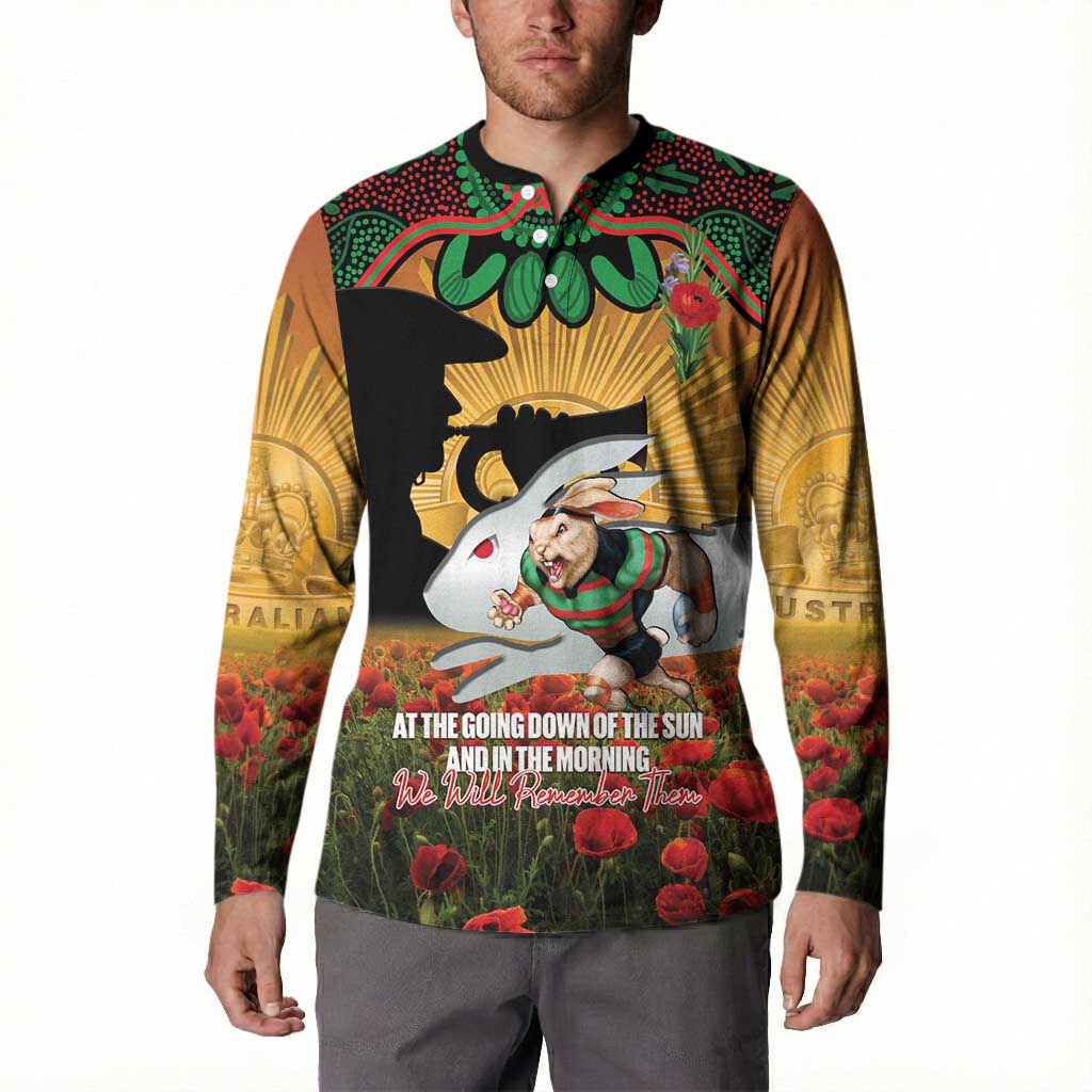 Personalised Rabbitohs Rugby ANZAC Day Button Sweatshirt Last Post Poppy We Will Remember Them
