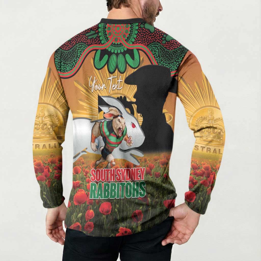Personalised Rabbitohs Rugby ANZAC Day Button Sweatshirt Last Post Poppy We Will Remember Them