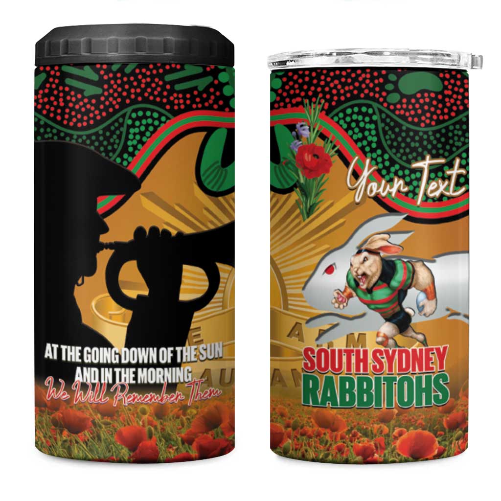 Personalised Rabbitohs Rugby ANZAC Day 4 in 1 Can Cooler Tumbler Last Post Poppy We Will Remember Them