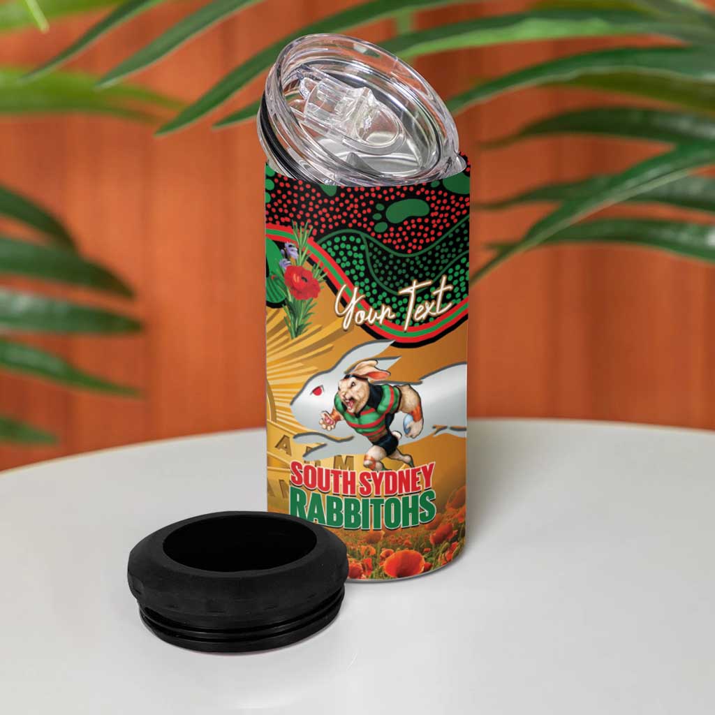 Personalised Rabbitohs Rugby ANZAC Day 4 in 1 Can Cooler Tumbler Last Post Poppy We Will Remember Them