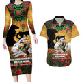 Personalised Rabbitohs Rugby ANZAC Day Couples Matching Long Sleeve Bodycon Dress and Hawaiian Shirt Last Post Poppy We Will Remember Them