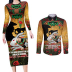 Personalised Rabbitohs Rugby ANZAC Day Couples Matching Long Sleeve Bodycon Dress and Long Sleeve Button Shirt Last Post Poppy We Will Remember Them