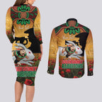 Personalised Rabbitohs Rugby ANZAC Day Couples Matching Long Sleeve Bodycon Dress and Long Sleeve Button Shirt Last Post Poppy We Will Remember Them