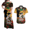 Personalised Rabbitohs Rugby ANZAC Day Couples Matching Off Shoulder Maxi Dress and Hawaiian Shirt Last Post Poppy We Will Remember Them