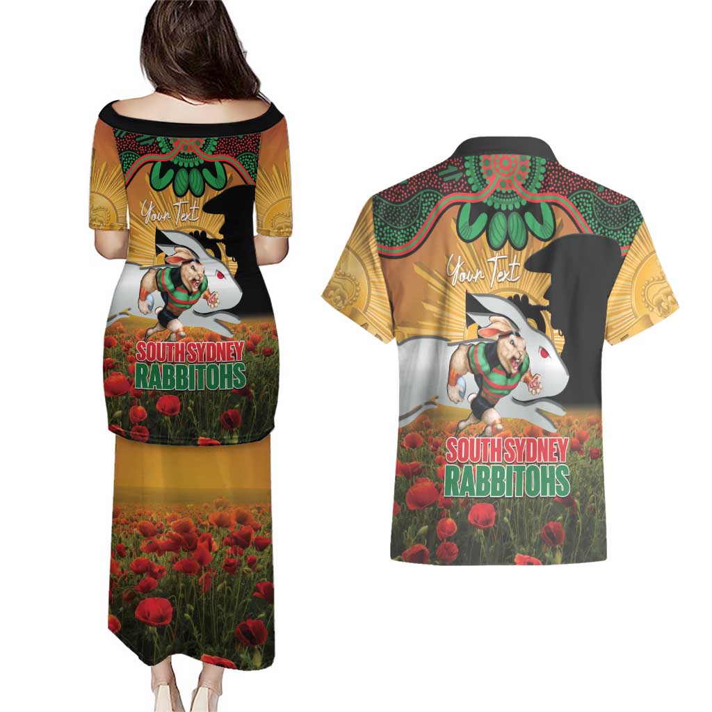 Personalised Rabbitohs Rugby ANZAC Day Couples Matching Puletasi and Hawaiian Shirt Last Post Poppy We Will Remember Them