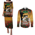 Personalised Rabbitohs Rugby ANZAC Day Couples Matching Puletasi and Long Sleeve Button Shirt Last Post Poppy We Will Remember Them