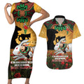 Personalised Rabbitohs Rugby ANZAC Day Couples Matching Short Sleeve Bodycon Dress and Hawaiian Shirt Last Post Poppy We Will Remember Them