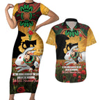 Personalised Rabbitohs Rugby ANZAC Day Couples Matching Short Sleeve Bodycon Dress and Hawaiian Shirt Last Post Poppy We Will Remember Them
