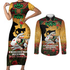 Personalised Rabbitohs Rugby ANZAC Day Couples Matching Short Sleeve Bodycon Dress and Long Sleeve Button Shirt Last Post Poppy We Will Remember Them