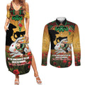 Personalised Rabbitohs Rugby ANZAC Day Couples Matching Summer Maxi Dress and Long Sleeve Button Shirt Last Post Poppy We Will Remember Them