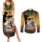 Personalised Rabbitohs Rugby ANZAC Day Couples Matching Summer Maxi Dress and Long Sleeve Button Shirt Last Post Poppy We Will Remember Them