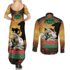 Personalised Rabbitohs Rugby ANZAC Day Couples Matching Summer Maxi Dress and Long Sleeve Button Shirt Last Post Poppy We Will Remember Them