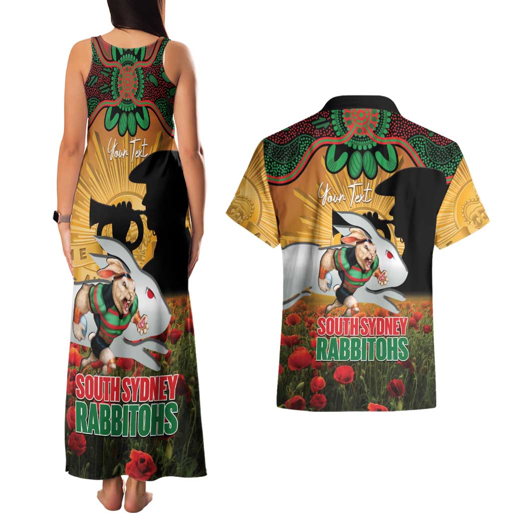 Personalised Rabbitohs Rugby ANZAC Day Couples Matching Tank Maxi Dress and Hawaiian Shirt Last Post Poppy We Will Remember Them