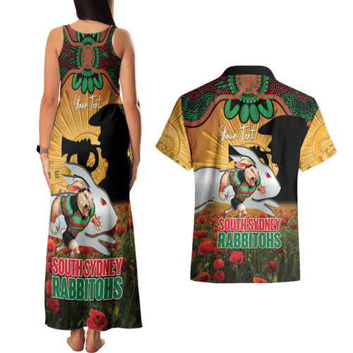 Personalised Rabbitohs Rugby ANZAC Day Couples Matching Tank Maxi Dress and Hawaiian Shirt Last Post Poppy We Will Remember Them