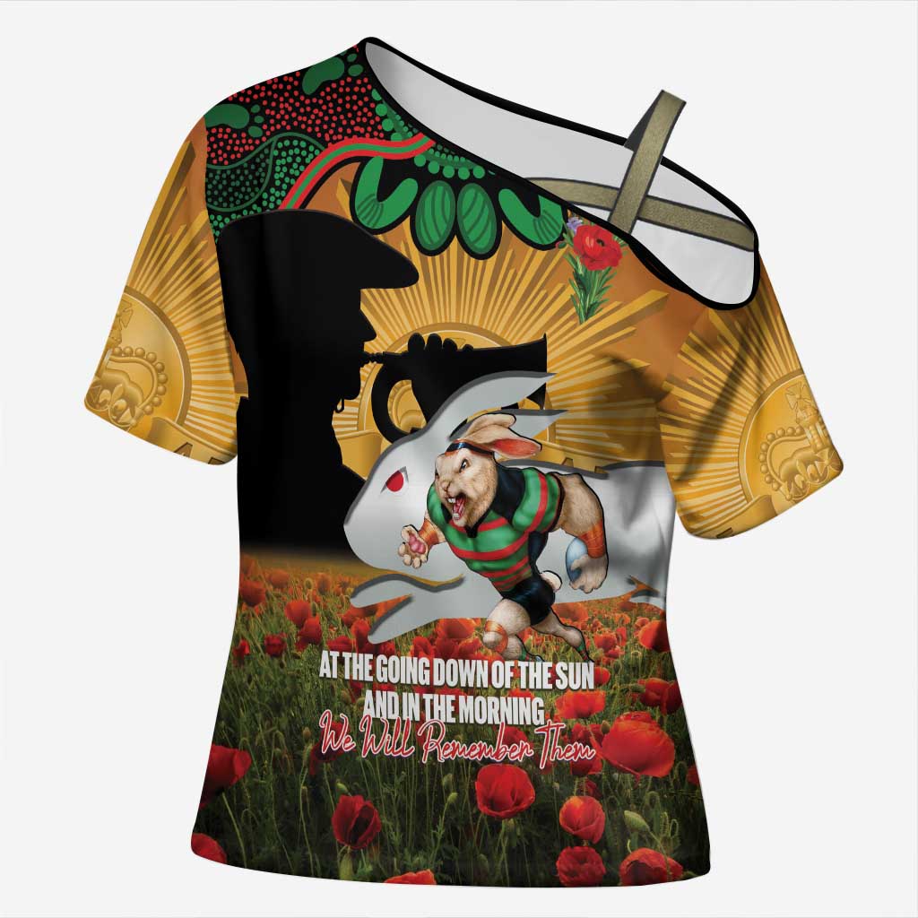 Personalised Rabbitohs Rugby ANZAC Day Cross Shoulder Shirt Last Post Poppy We Will Remember Them