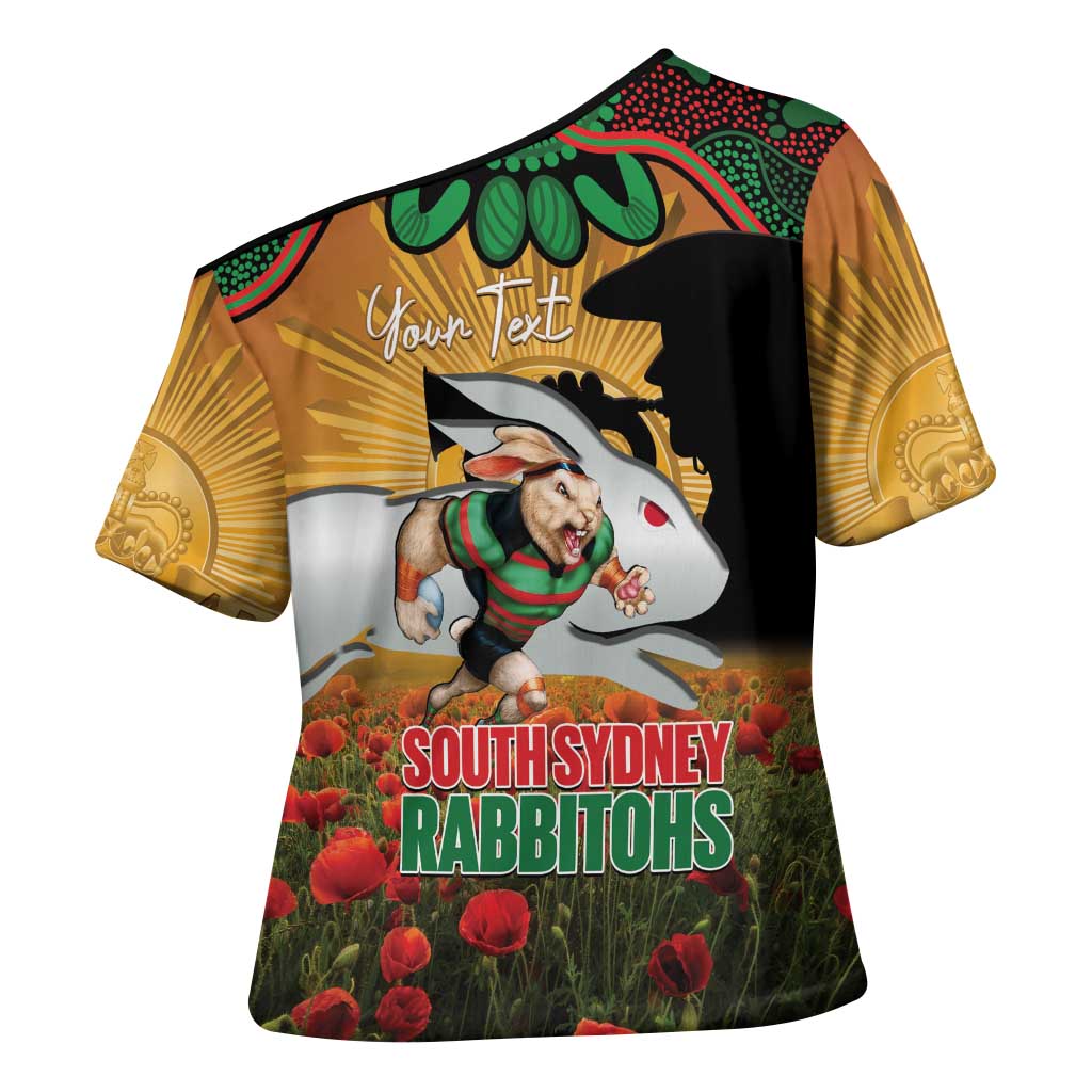 Personalised Rabbitohs Rugby ANZAC Day Cross Shoulder Shirt Last Post Poppy We Will Remember Them