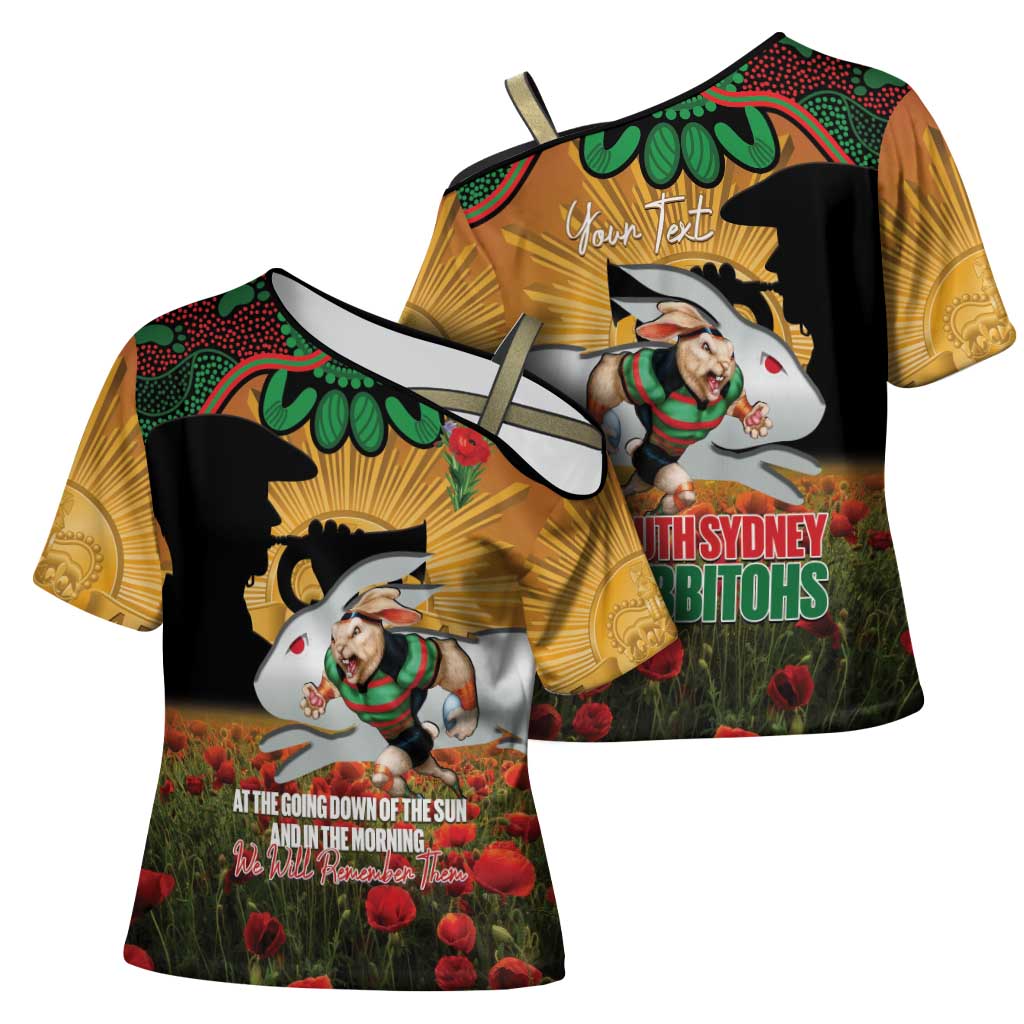 Personalised Rabbitohs Rugby ANZAC Day Cross Shoulder Shirt Last Post Poppy We Will Remember Them
