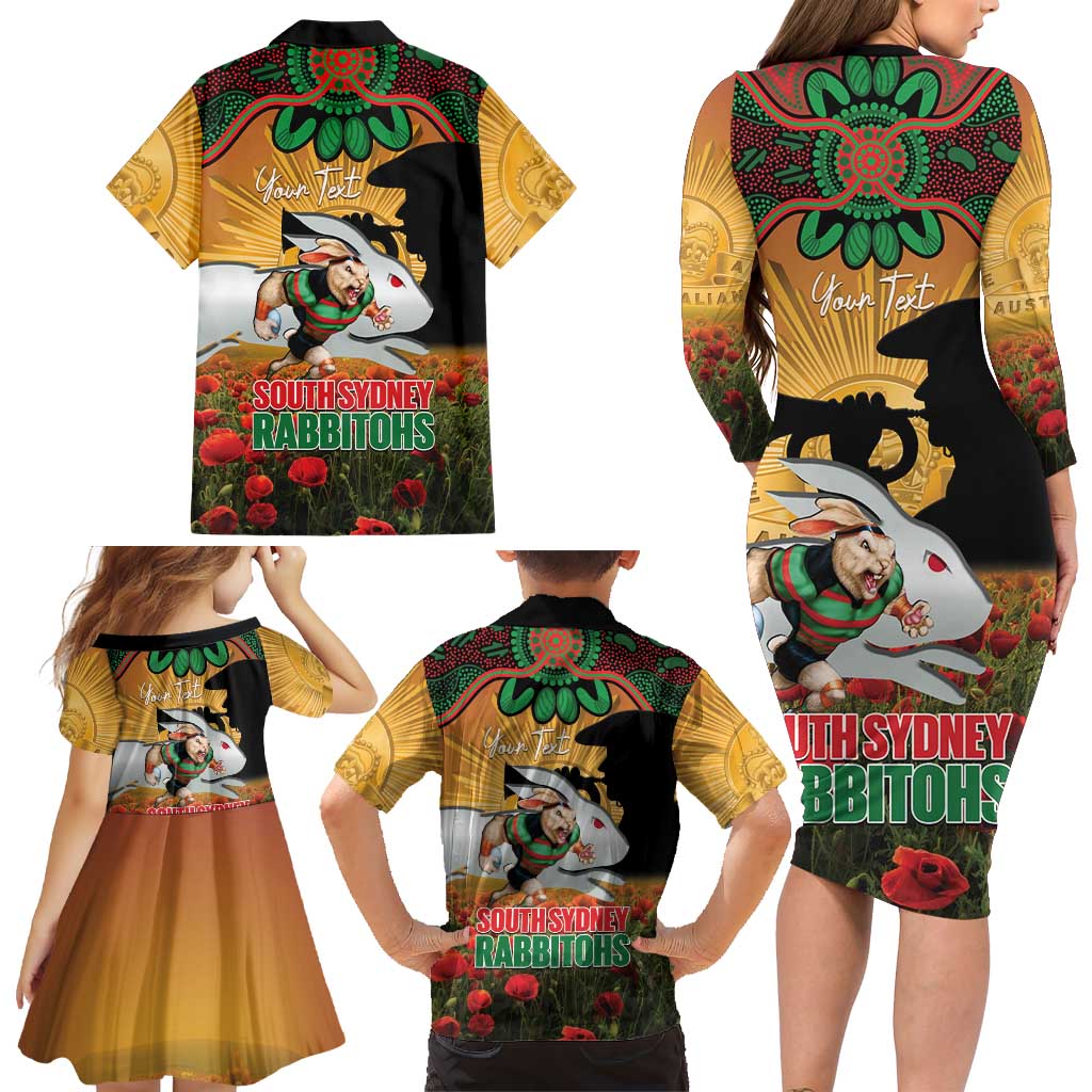 Personalised Rabbitohs Rugby ANZAC Day Family Matching Long Sleeve Bodycon Dress and Hawaiian Shirt Last Post Poppy We Will Remember Them