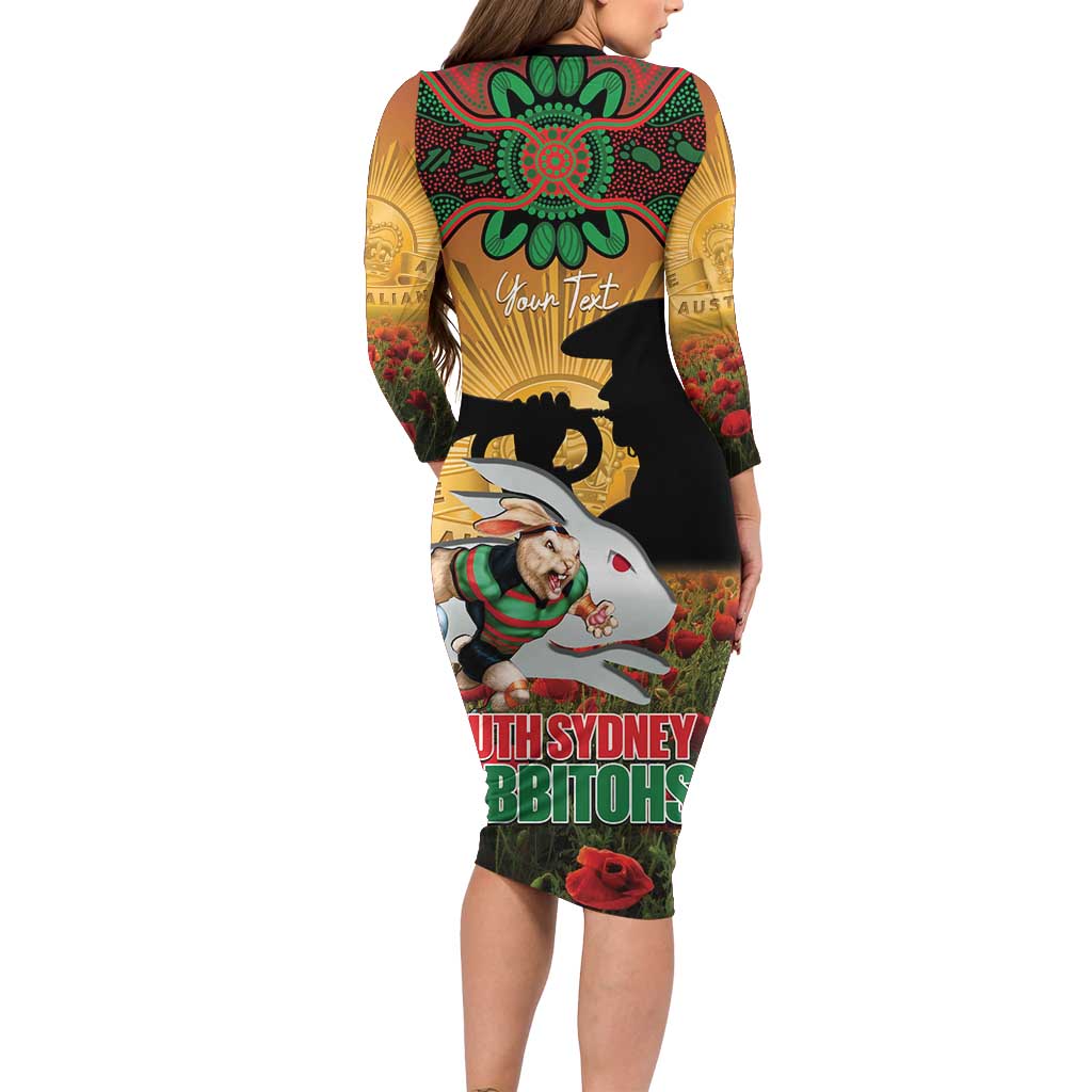 Personalised Rabbitohs Rugby ANZAC Day Family Matching Long Sleeve Bodycon Dress and Hawaiian Shirt Last Post Poppy We Will Remember Them