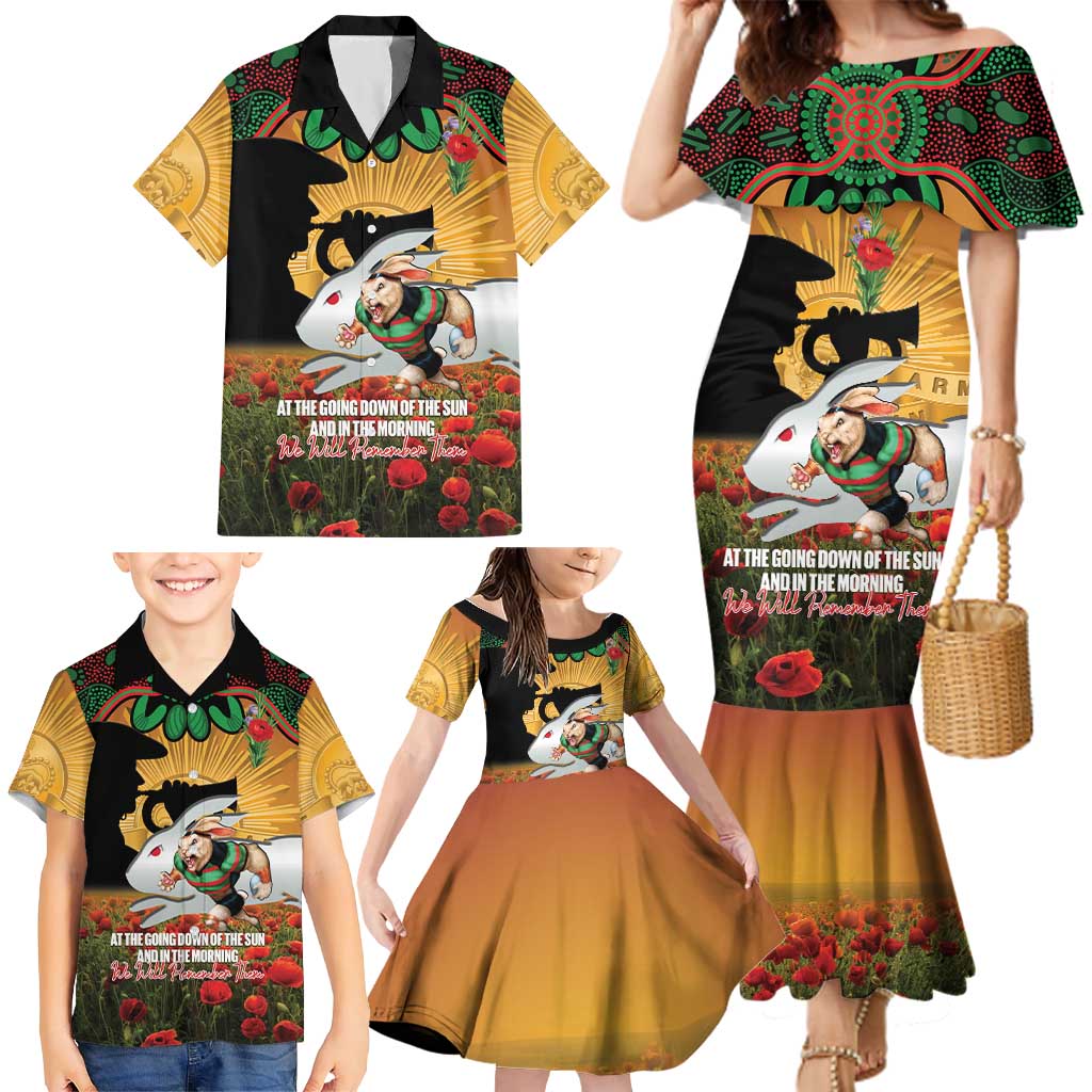 Personalised Rabbitohs Rugby ANZAC Day Family Matching Mermaid Dress and Hawaiian Shirt Last Post Poppy We Will Remember Them
