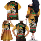 Personalised Rabbitohs Rugby ANZAC Day Family Matching Off The Shoulder Long Sleeve Dress and Hawaiian Shirt Last Post Poppy We Will Remember Them