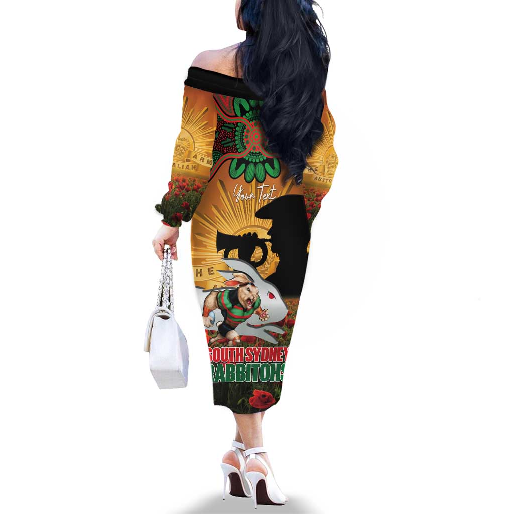 Personalised Rabbitohs Rugby ANZAC Day Family Matching Off The Shoulder Long Sleeve Dress and Hawaiian Shirt Last Post Poppy We Will Remember Them