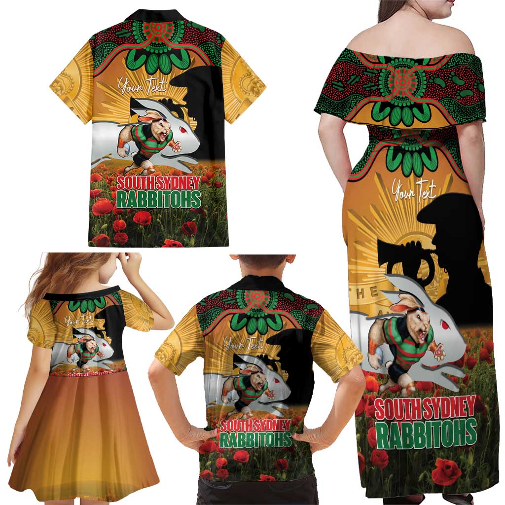 Personalised Rabbitohs Rugby ANZAC Day Family Matching Off Shoulder Maxi Dress and Hawaiian Shirt Last Post Poppy We Will Remember Them