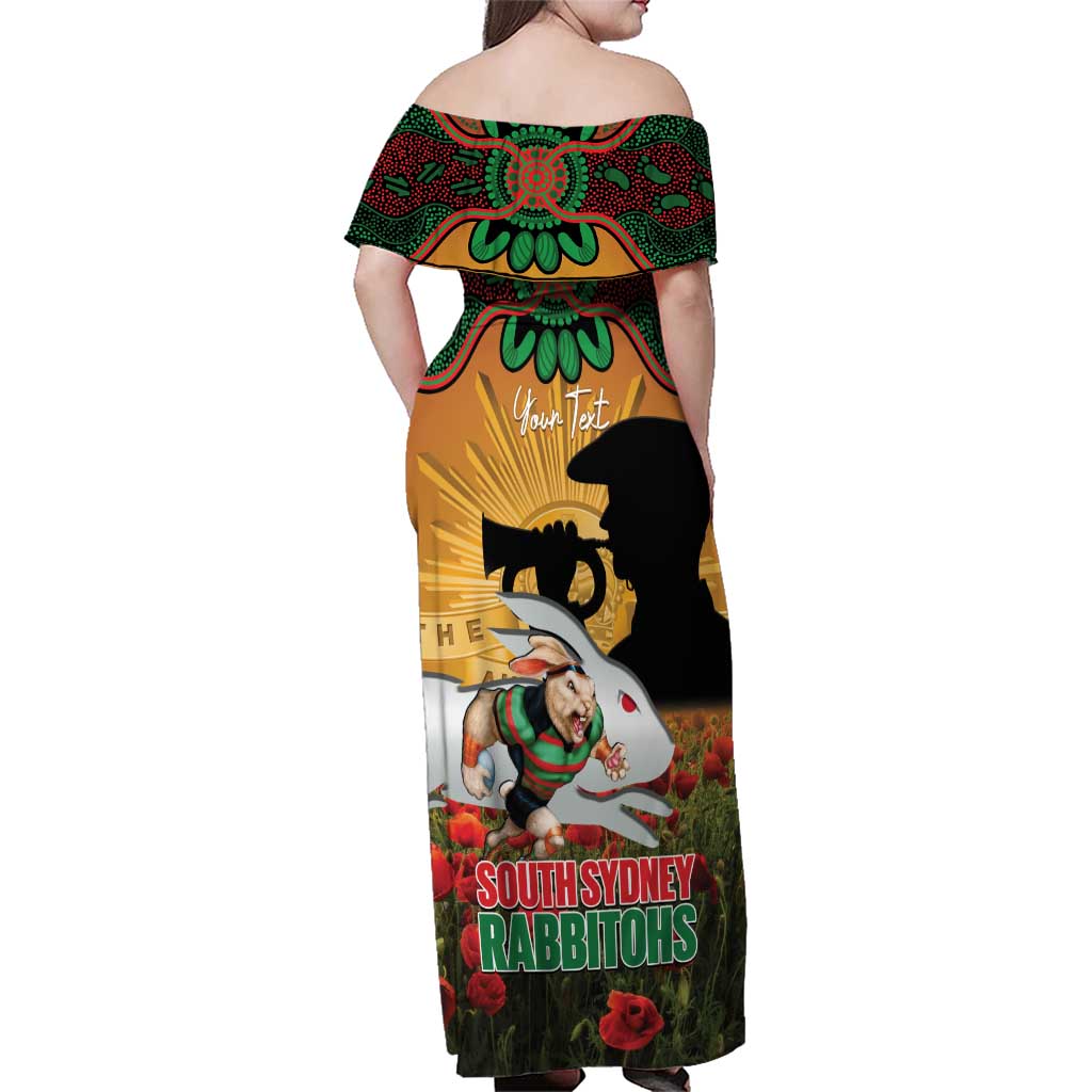 Personalised Rabbitohs Rugby ANZAC Day Family Matching Off Shoulder Maxi Dress and Hawaiian Shirt Last Post Poppy We Will Remember Them