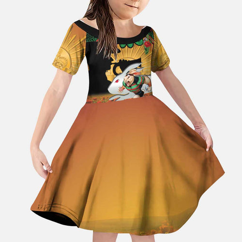 Personalised Rabbitohs Rugby ANZAC Day Family Matching Off Shoulder Short Dress and Hawaiian Shirt Last Post Poppy We Will Remember Them