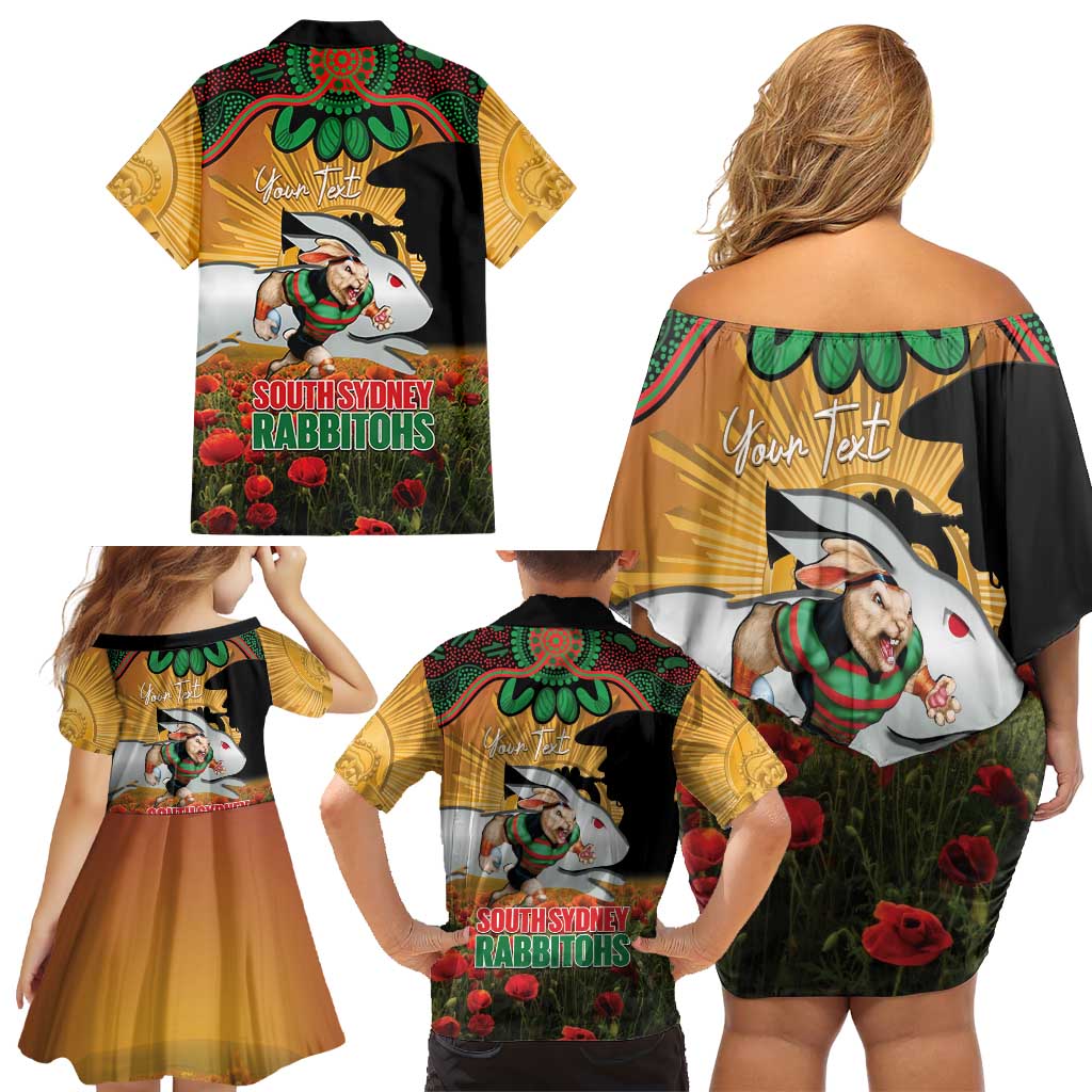 Personalised Rabbitohs Rugby ANZAC Day Family Matching Off Shoulder Short Dress and Hawaiian Shirt Last Post Poppy We Will Remember Them