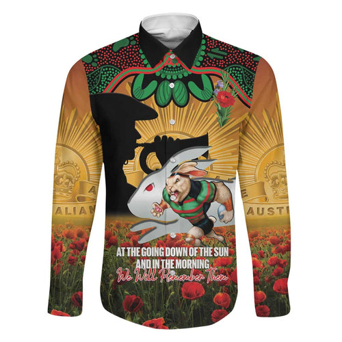 Personalised Rabbitohs Rugby ANZAC Day Family Matching Off Shoulder Short Dress and Hawaiian Shirt Last Post Poppy We Will Remember Them
