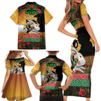 Personalised Rabbitohs Rugby ANZAC Day Family Matching Short Sleeve Bodycon Dress and Hawaiian Shirt Last Post Poppy We Will Remember Them