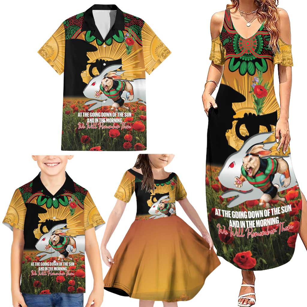 Personalised Rabbitohs Rugby ANZAC Day Family Matching Summer Maxi Dress and Hawaiian Shirt Last Post Poppy We Will Remember Them
