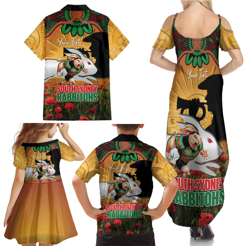 Personalised Rabbitohs Rugby ANZAC Day Family Matching Summer Maxi Dress and Hawaiian Shirt Last Post Poppy We Will Remember Them