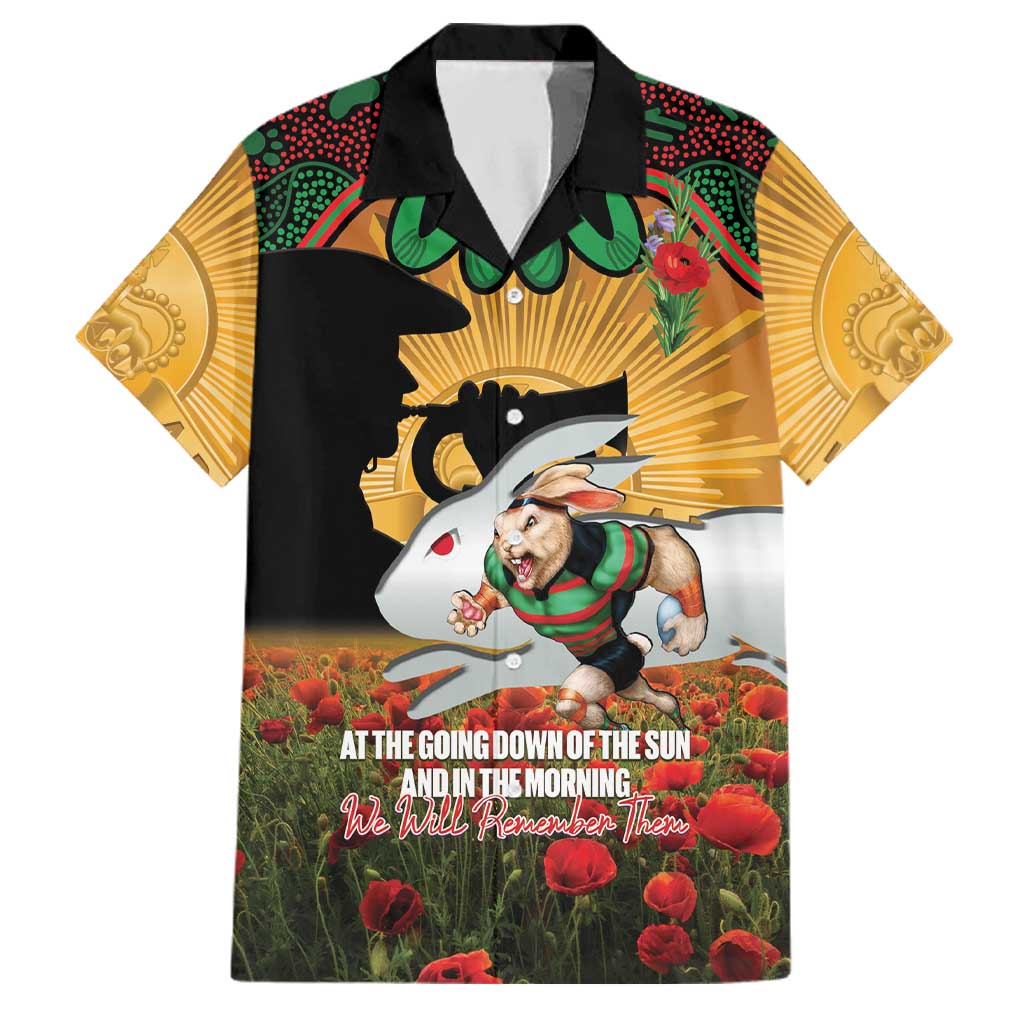 Personalised Rabbitohs Rugby ANZAC Day Family Matching Summer Maxi Dress and Hawaiian Shirt Last Post Poppy We Will Remember Them