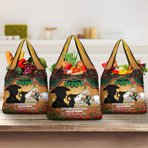 Personalised Rabbitohs Rugby ANZAC Day Grocery Bag Last Post Poppy We Will Remember Them