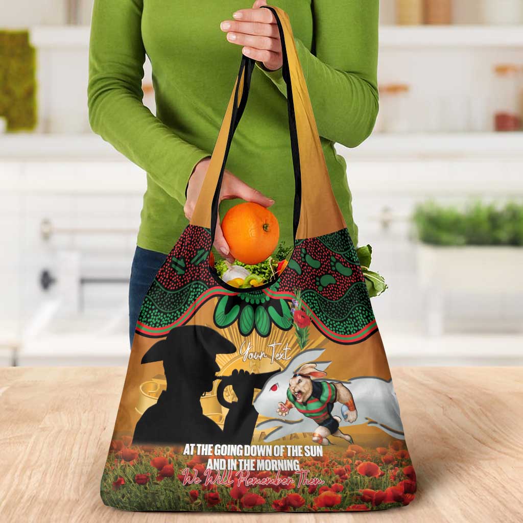 Personalised Rabbitohs Rugby ANZAC Day Grocery Bag Last Post Poppy We Will Remember Them