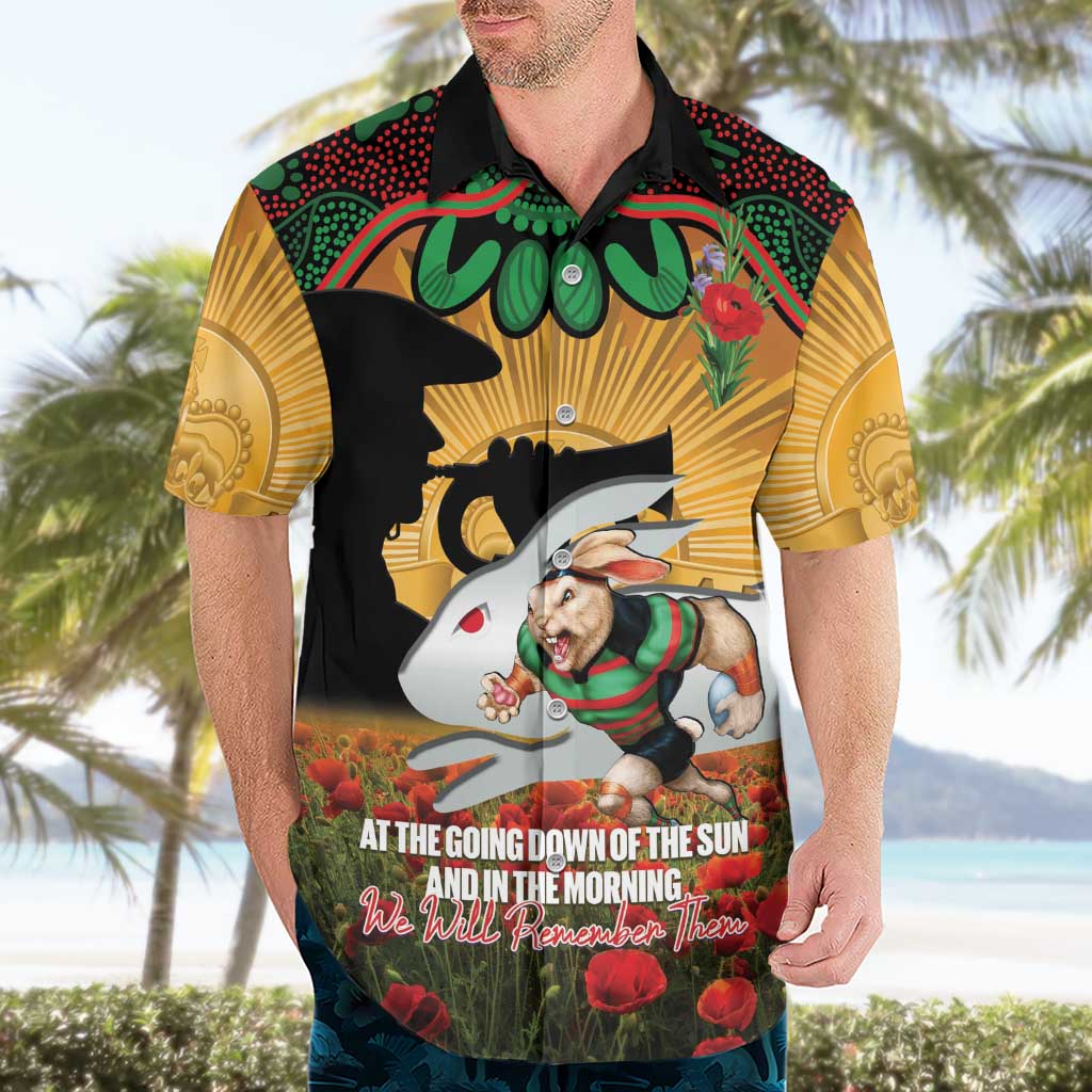 Personalised Rabbitohs Rugby ANZAC Day Hawaiian Shirt Last Post Poppy We Will Remember Them