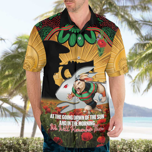 Personalised Rabbitohs Rugby ANZAC Day Hawaiian Shirt Last Post Poppy We Will Remember Them