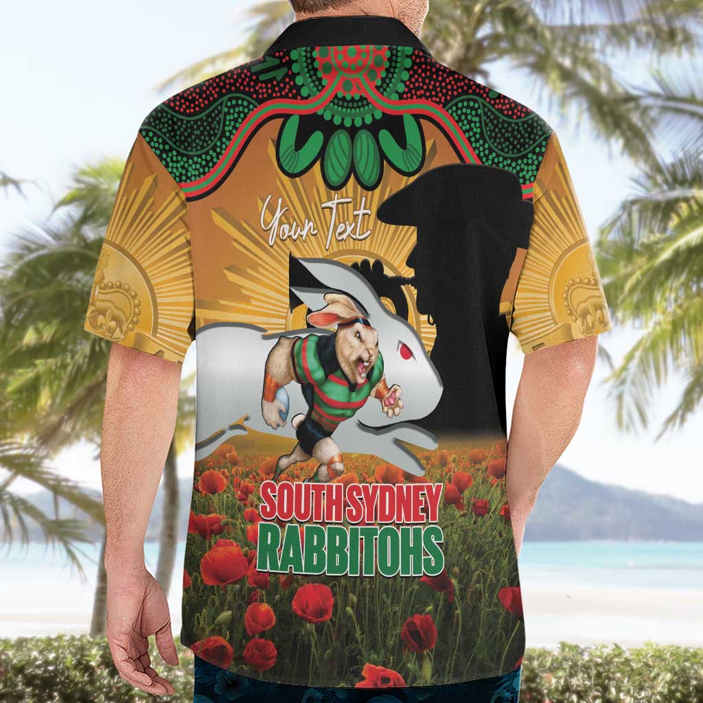 Personalised Rabbitohs Rugby ANZAC Day Hawaiian Shirt Last Post Poppy We Will Remember Them