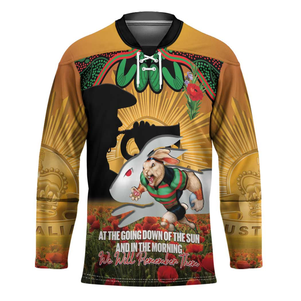 Personalised Rabbitohs Rugby ANZAC Day Hockey Jersey Last Post Poppy We Will Remember Them
