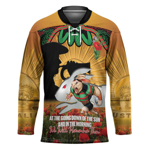 Personalised Rabbitohs Rugby ANZAC Day Hockey Jersey Last Post Poppy We Will Remember Them