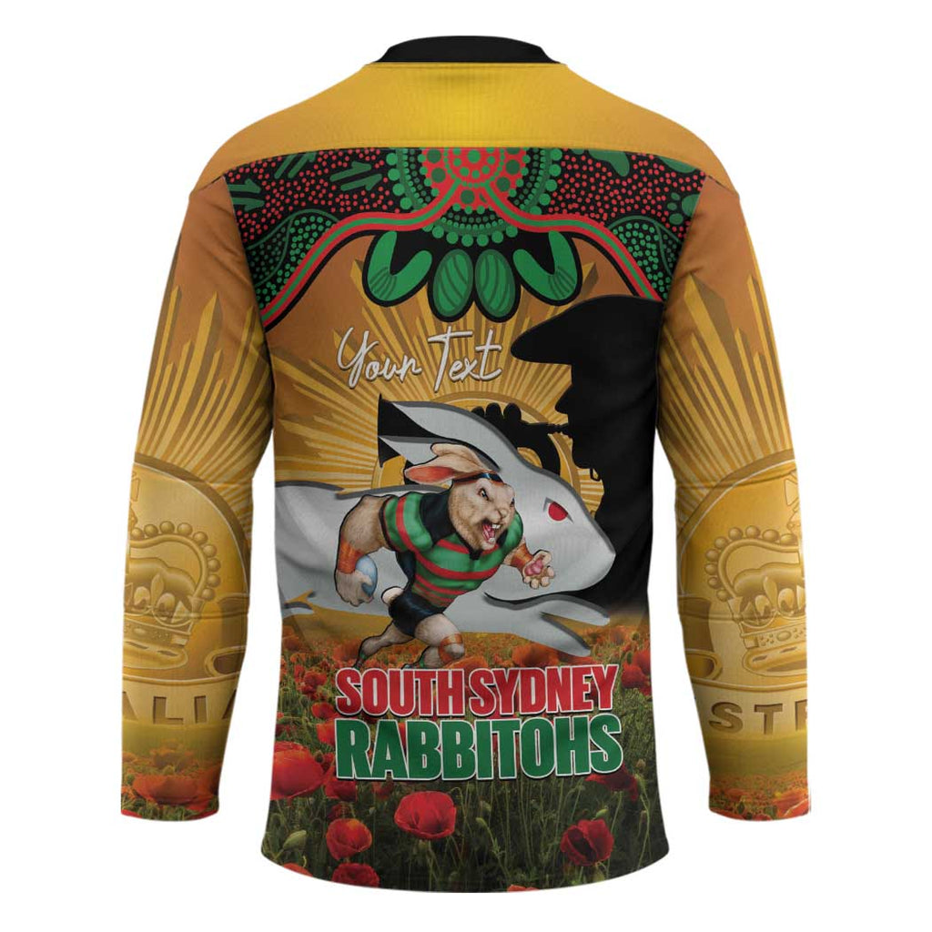Personalised Rabbitohs Rugby ANZAC Day Hockey Jersey Last Post Poppy We Will Remember Them